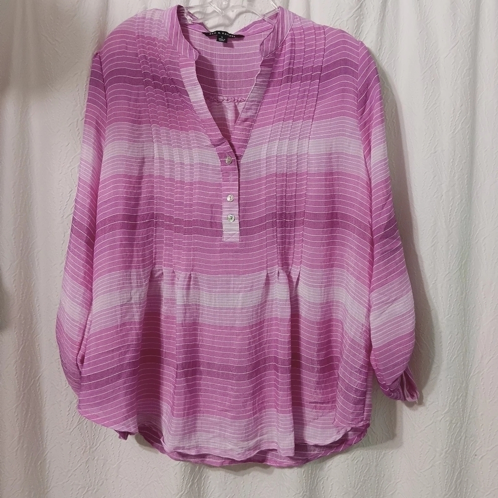 3 X$25  Zac & Rachel Purple striped Ombre Roll - Tab sleeve zise L